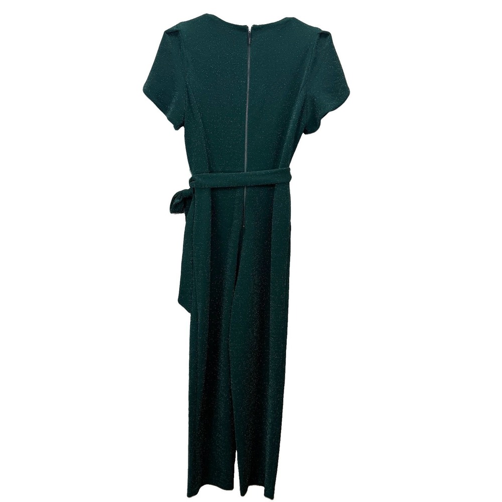 Calvin Klein Green Glitter Tulip Sleeve Belt Stretch Crop Jumpsuit Pockets 10 - Picture 6 of 11